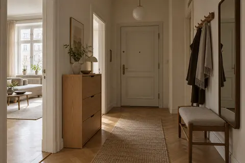 Entrance hall with a shoe cabinet and a bench